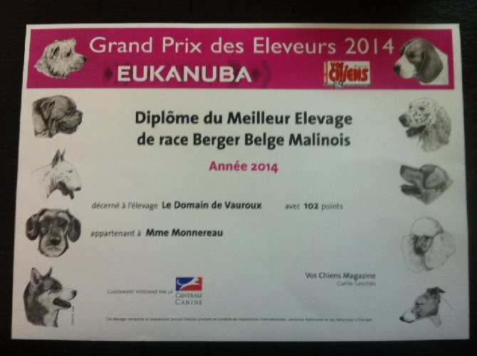 du Domaine de Vauroux - MEILLEUR ÉLEVAGE MALINOIS 2014