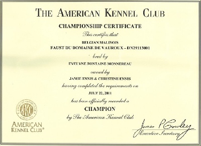 du Domaine de Vauroux - NOUVEAU CHAMPION DES USA 2011