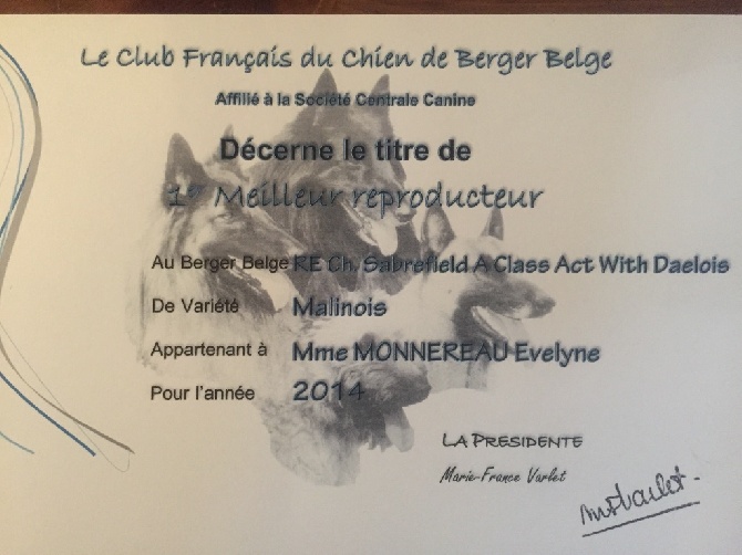 du Domaine de Vauroux - Sabrefield "BOB" MEILLEUR REPRODUCREUR 2014